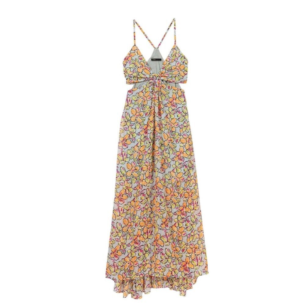 NWT Maje Hibiscus Cutout Floral Maxi Dress Orange Blue Small EU 36 MSRP $495